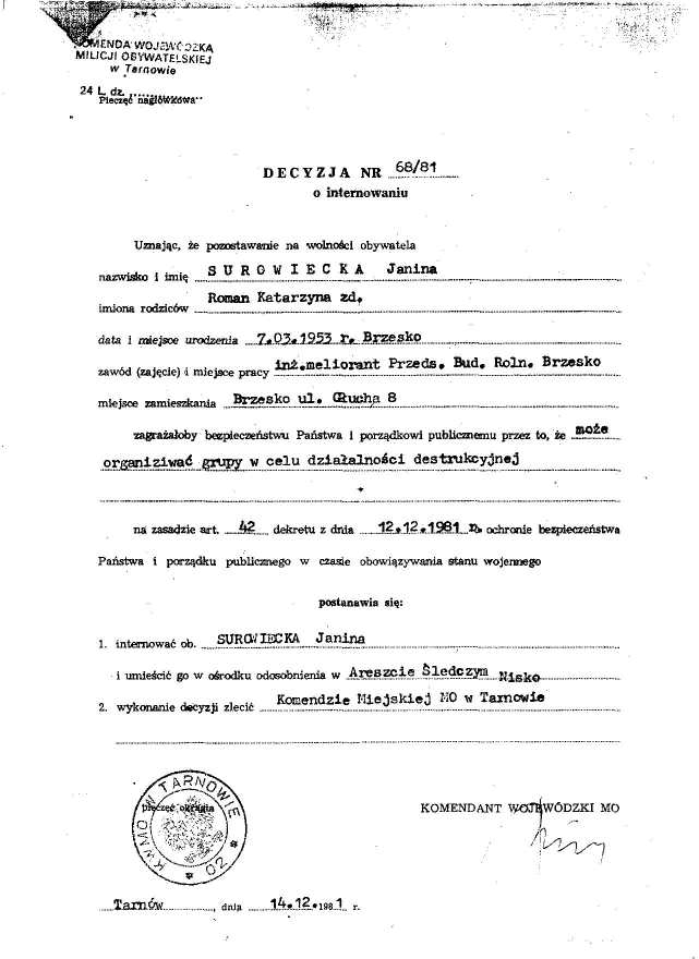 Internowanie J.Surowiecka