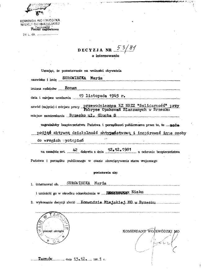 Internowanie M.Surowiecka