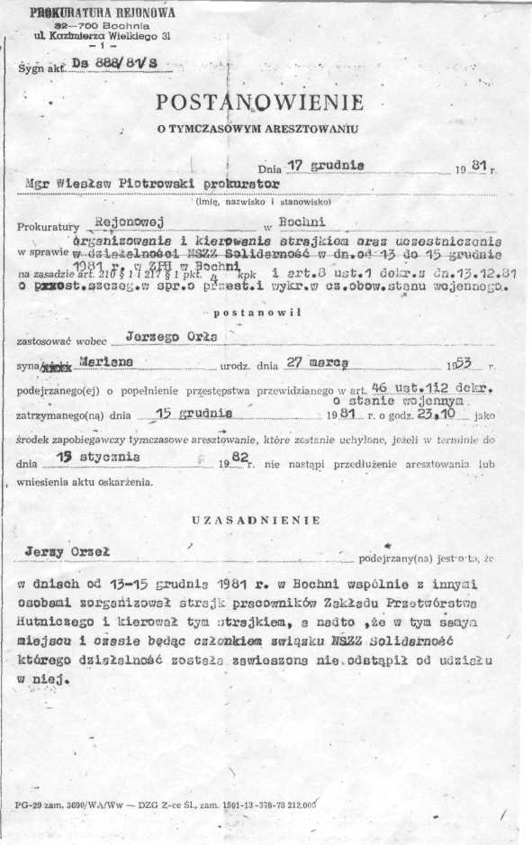 Aresztowanie Jerzy Orzeł