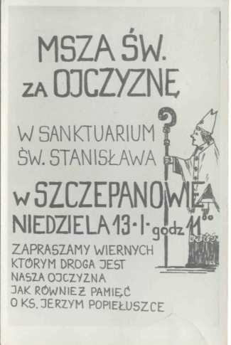 Zaproszenie na Mszę św. za Ojczyznę w kościele w Szczepanowie
